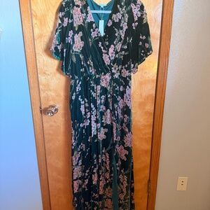 Baltic Born Uma Velvet Maxi Dress in the Green Floral colorway
